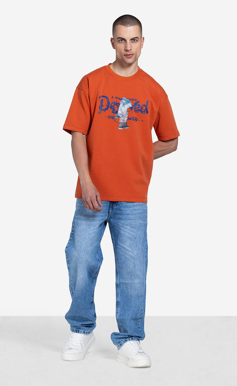 Men's Printed T-Shirt - Dark Orange, Cocoa & Mystic – view 4