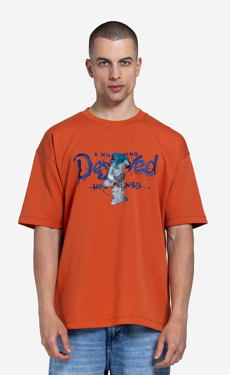Men's Printed T-Shirt - Dark Orange, Cocoa & Mystic