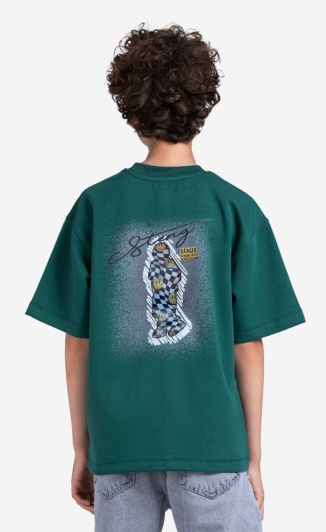 Boys' Printed T-Shirt - Dark Green & Off-White – view 3