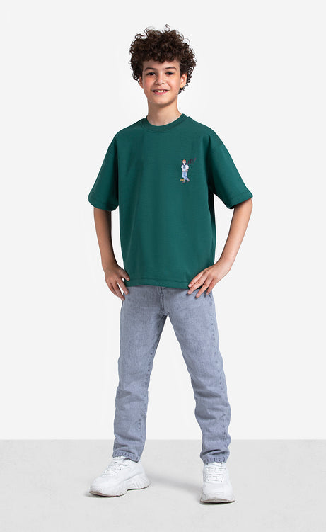 Boys' Printed T-Shirt - Dark Green & Off-White – view 4