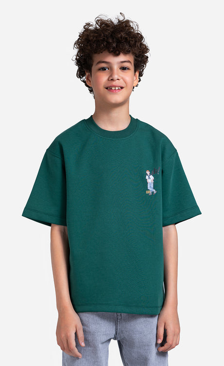 Boys' Printed T-Shirt - Dark Green & Off-White