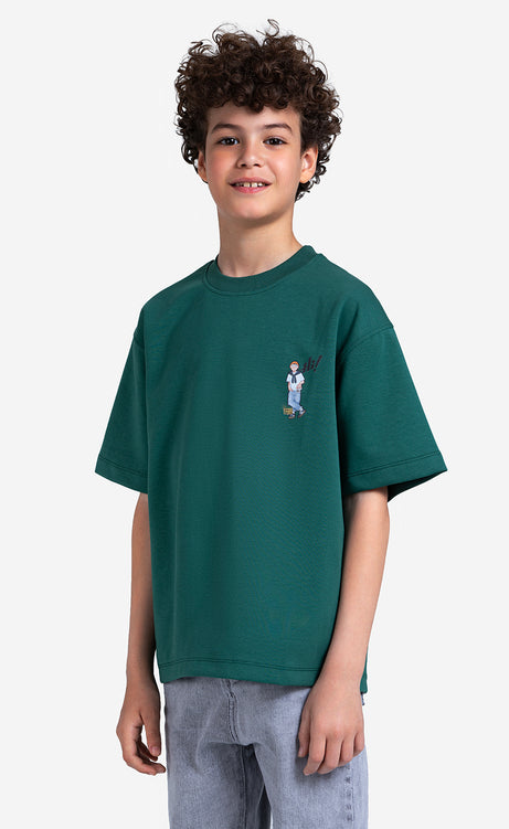 Boys' Printed T-Shirt - Dark Green & Off-White – view 2