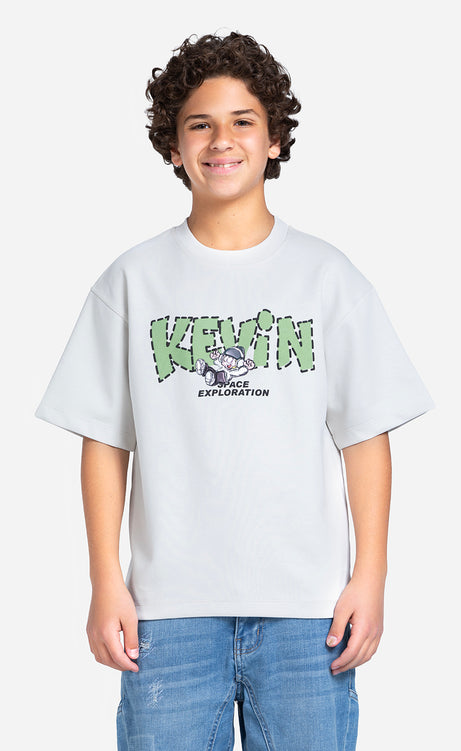 Boys' Printed T-Shirt - Silver, Orange & Cocoa