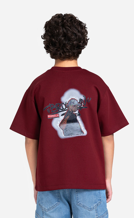 Boys' Printed T-Shirt - Burgundy, Orange & Dusty Green – view 3