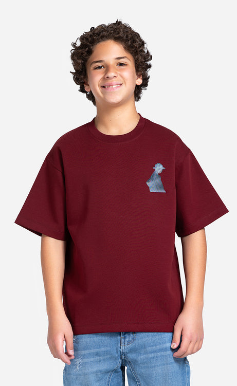 Boys' Printed T-Shirt - Burgundy, Orange & Dusty Green
