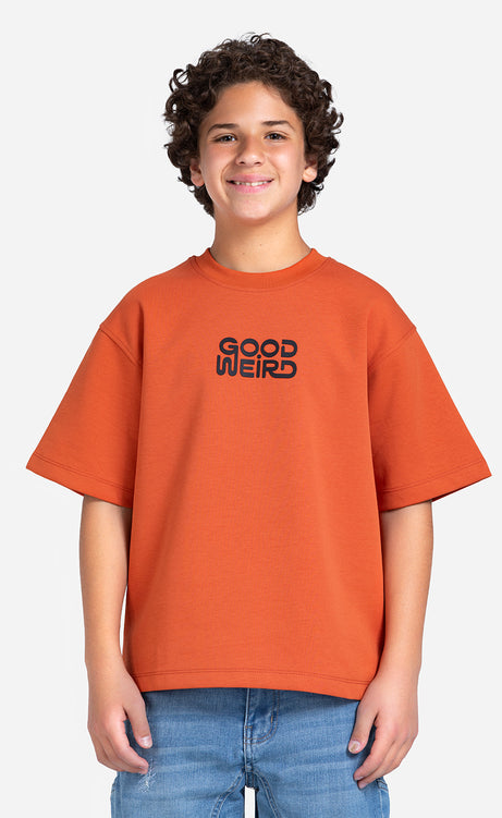 Boys' Printed T-Shirt - Orange, Silver & Black