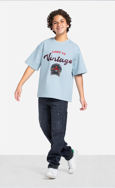 Boys' Printed T-Shirt - Black, Baby Blue & Brick – view 12