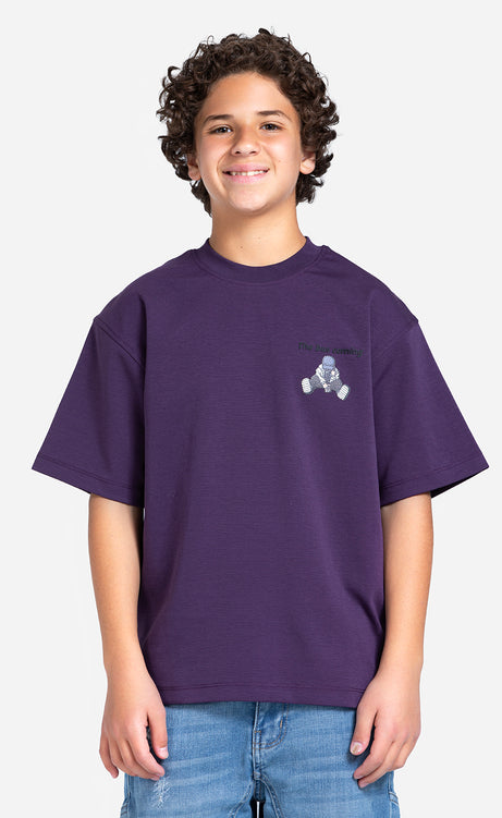 Boys' Printed T-Shirt - Dark Purple, Dark Gray & Olive Drab