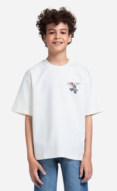Boys' Printed T-Shirt - Orange, Ecru & Olive