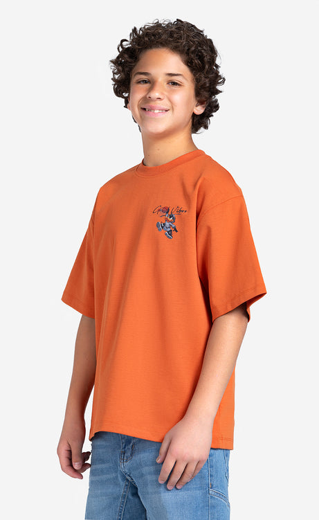 Boys' Printed T-Shirt - Orange, Ecru & Olive – view 6