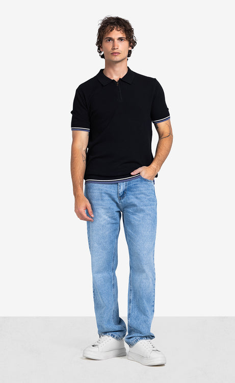 Men's Plain Short-Sleeve Polo Shirt - Black & Mint – view 5
