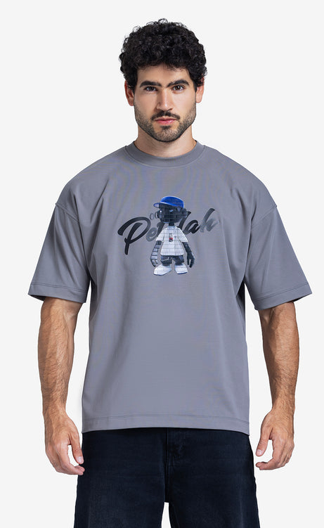 Men's Printed T-Shirt - Gray & Off-White