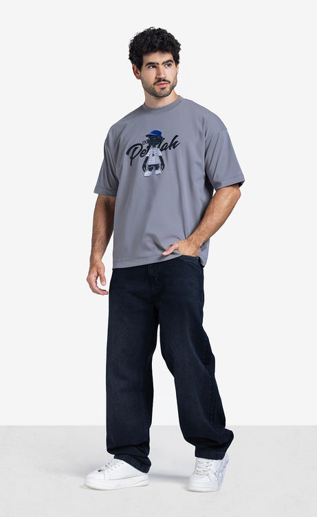 Men's Printed T-Shirt - Gray & Off-White – view 4