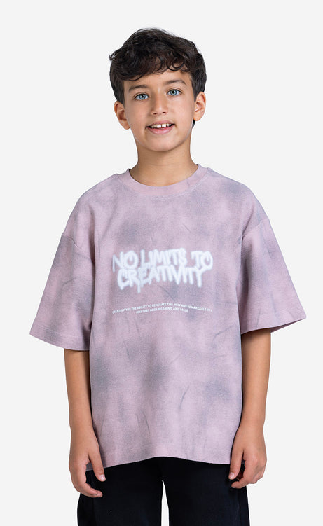 Boys' Printed T-Shirt - Puce Gray, White Apple & White Blue