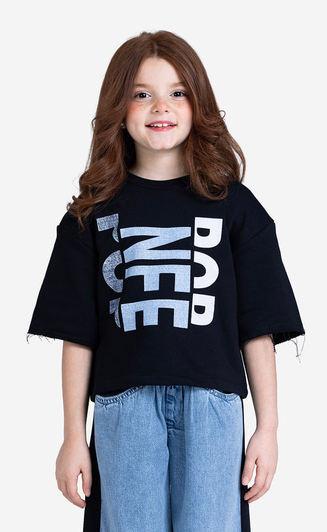 Girls' Printed Short-Sleeve Set - Black & Beige