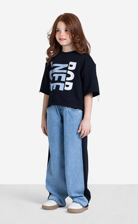 Girls' Printed Short-Sleeve Set - Black & Beige – view 6
