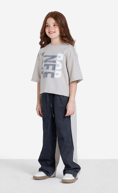 Girls' Printed Short-Sleeve Set - Black & Beige – view 3