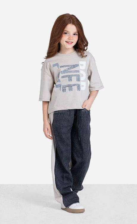 Girls' Printed Short-Sleeve Set - Black & Beige – view 5