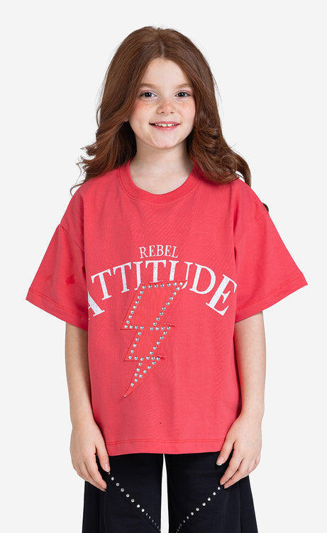 Girls' Printed Short-Sleeve Set - Red & Rose