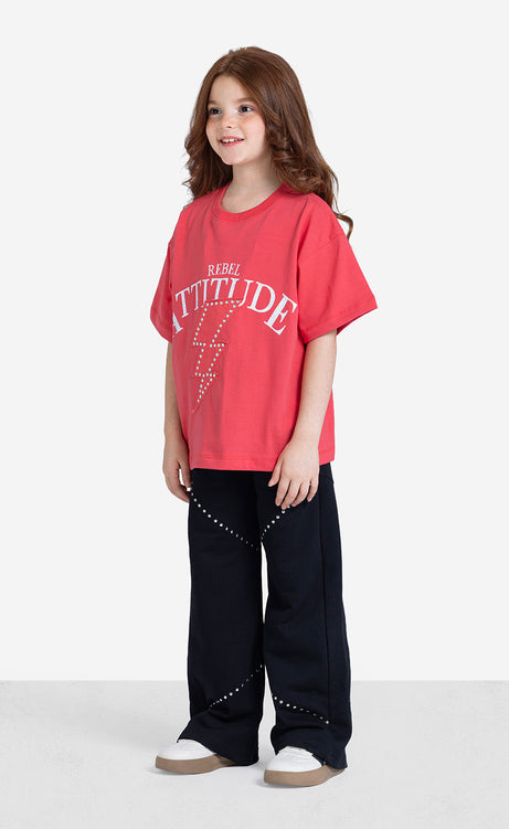 Girls' Printed Short-Sleeve Set - Red & Rose – view 2