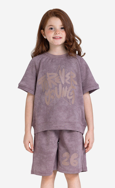 Girls' Printed Short-Sleeve Set - Brown