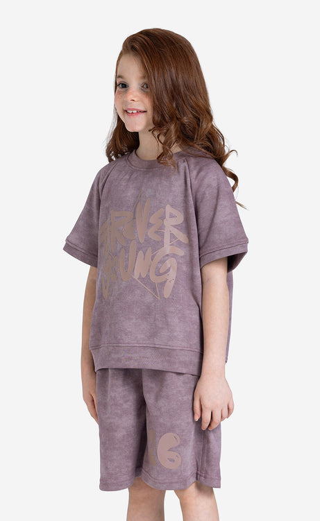 Girls' Printed Short-Sleeve Set - Brown – view 2