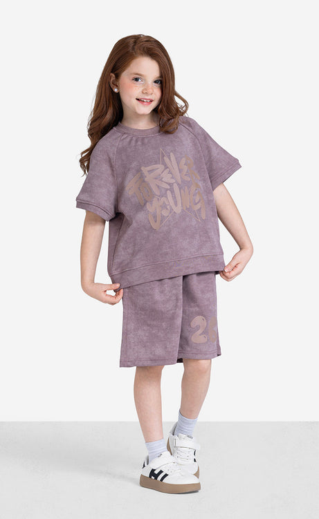 Girls' Printed Short-Sleeve Set - Brown – view 4