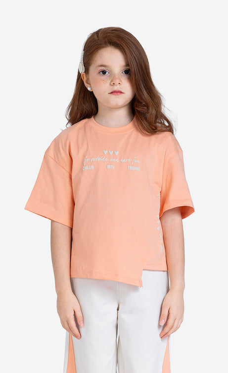 Girls' Printed Short-Sleeve Set - Orange