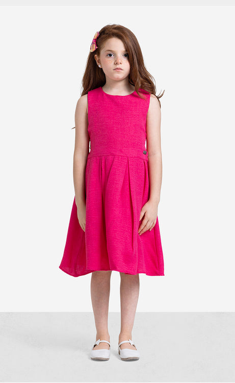 Girls' Plain Round-Neck Sleeveless Dress - Burgundy & White – view 4