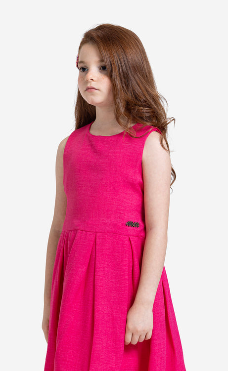 Girls' Plain Round-Neck Sleeveless Dress - Burgundy & White – view 2