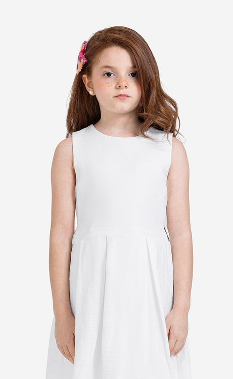 Girls' Plain Round-Neck Sleeveless Dress - Burgundy & White – view 5
