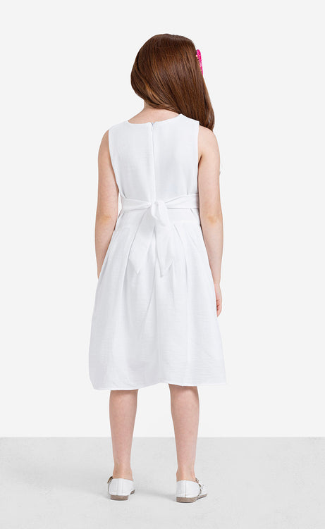 Girls' Plain Round-Neck Sleeveless Dress - Burgundy & White – view 7