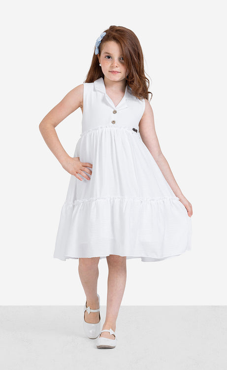 Girls' Plain Round-Neck Sleeveless Dress