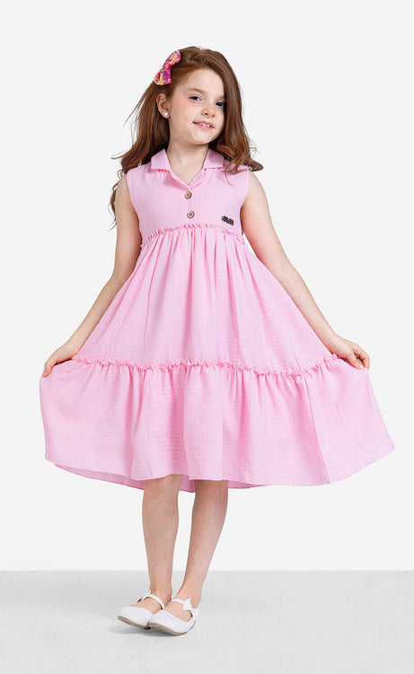 Girls' Plain Round-Neck Sleeveless Dress – view 2