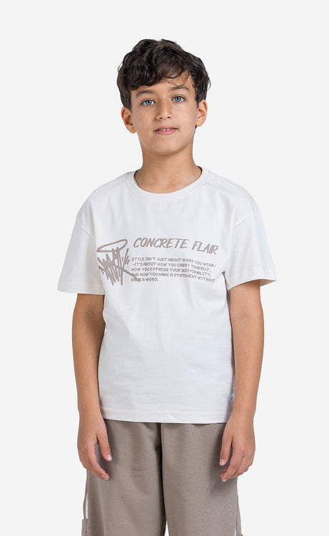 Boys' Printed Short-Sleeve Set - Light Beige & Dark Gray