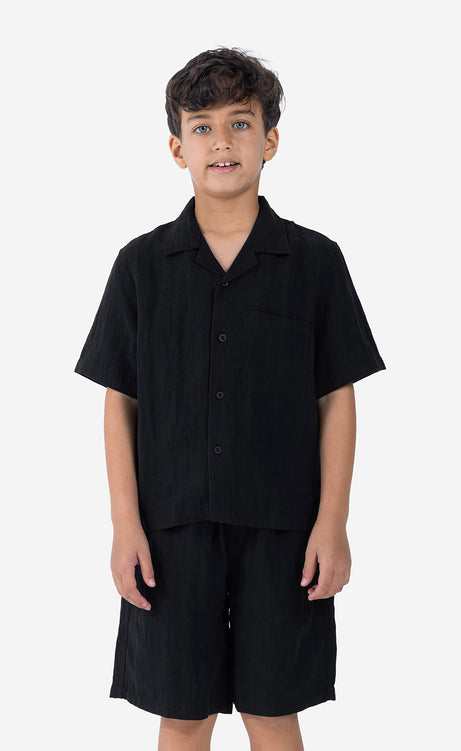 Boys' Plain Short-Sleeve Set - Black & Off-White