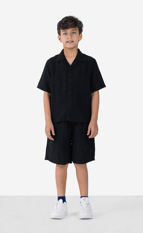 Boys' Plain Short-Sleeve Set - Black & Off-White – view 5