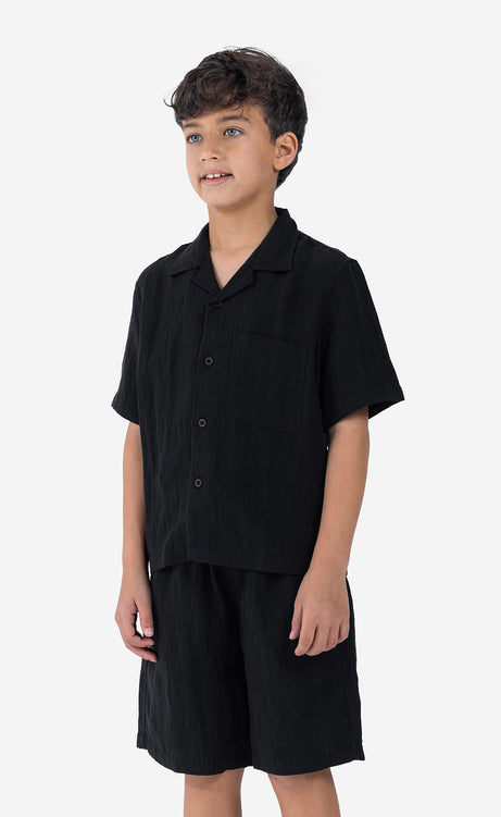 Boys' Plain Short-Sleeve Set - Black & Off-White – view 3