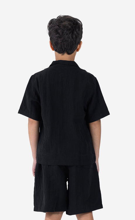 Boys' Plain Short-Sleeve Set - Black & Off-White – view 4