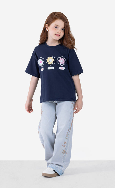 Girls' Printed Crew-Neck Short-Sleeve T-Shirt - Black – view 4