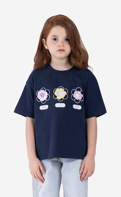 Girls' Printed Crew-Neck Short-Sleeve T-Shirt - Black